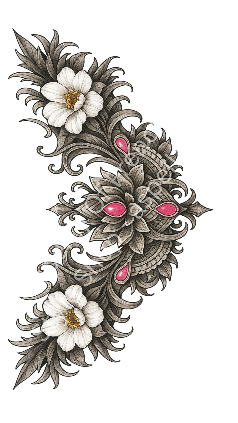 6 Highly Pigmented Floral Tattoo Flash Designs – Digital Download – Lower Back & Body Art AI Enhanced Versatile Transparent PNGs diy Craft