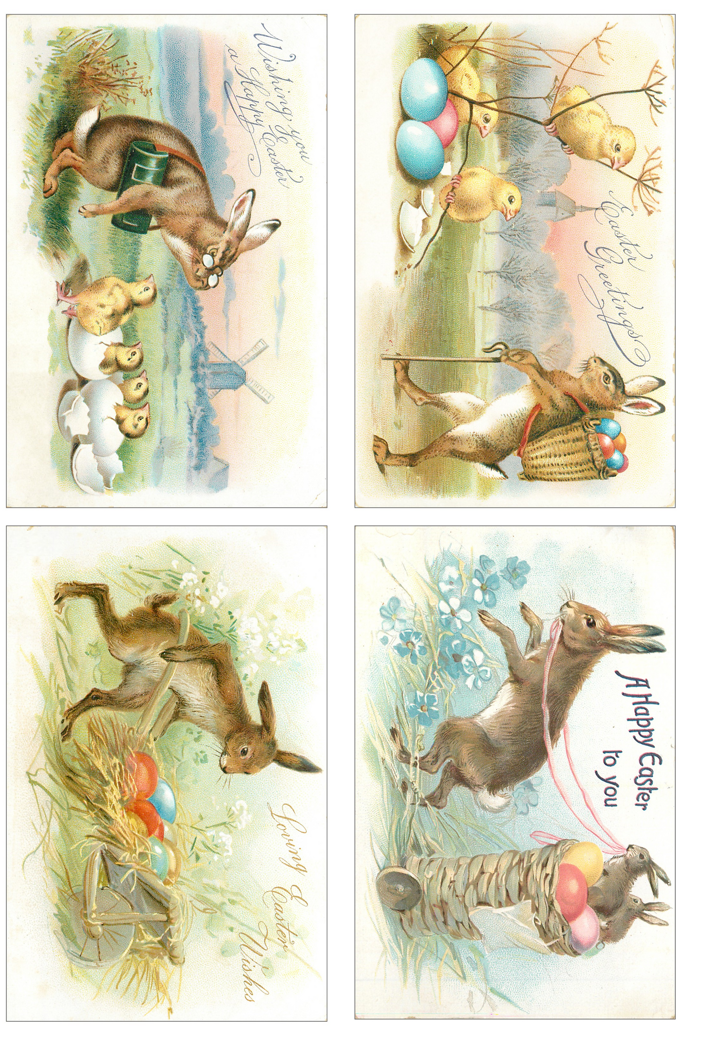 Vintage Victorian Easter Bunny Card Set Printable Retro Vintage Whimsical Ephemera Collage Elements Junk Journals, Decoupage & Scrapbooking