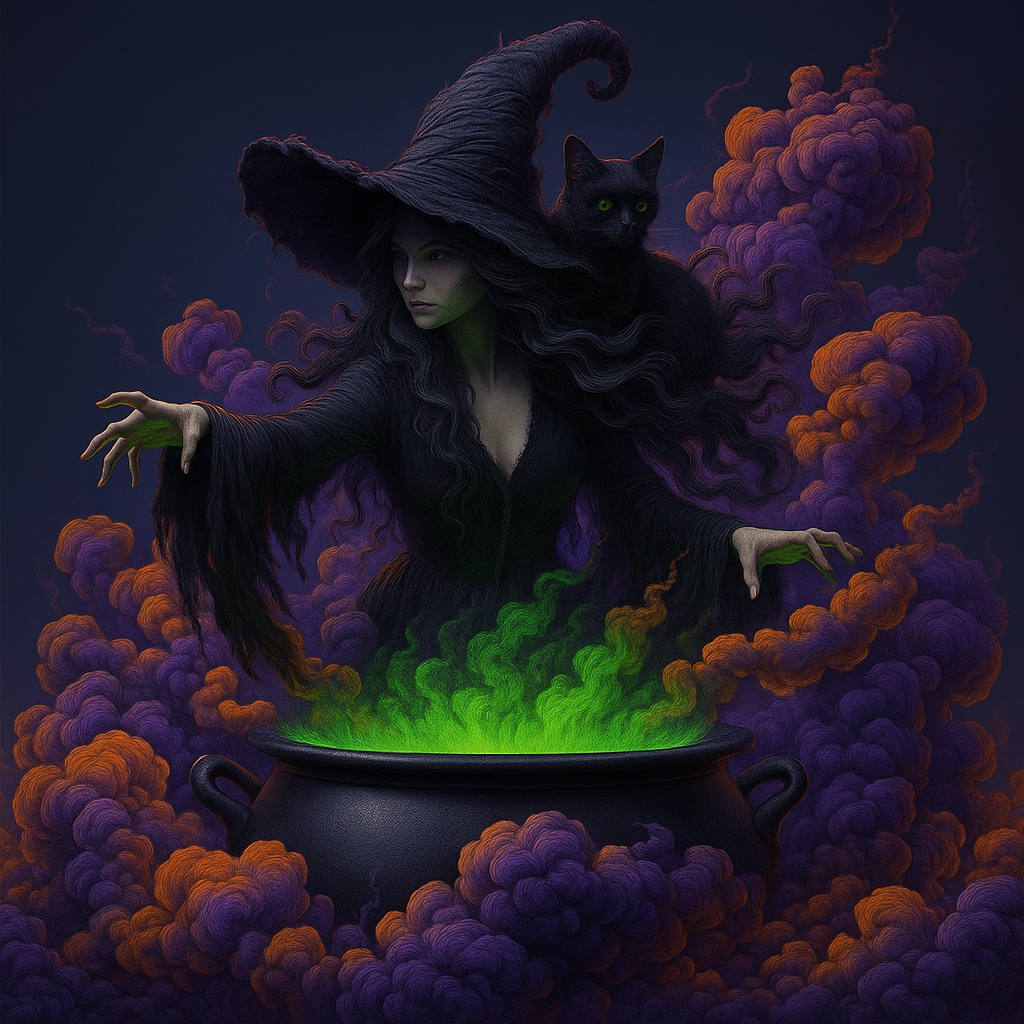 Witch Brewing Cauldron Neon Green Potion Gothic Halloween Wall Art Digital Download Printable Digital Download Magic Poster Art