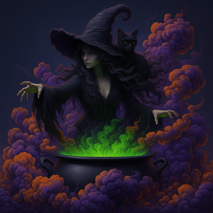Witch Brewing Cauldron Neon Green Potion Gothic Halloween Wall Art Digital Download Printable Digital Download Magic Poster Art