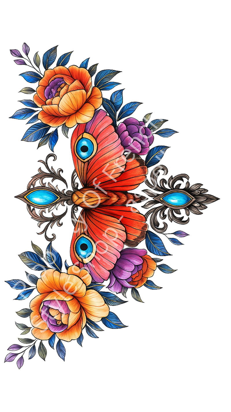 6 Highly Pigmented Floral Tattoo Flash Designs – Digital Download – Lower Back & Body Art AI Enhanced Versatile Transparent PNGs diy Craft