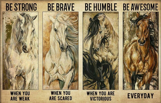 4 Horses Be Brave Strong Humble and Awesome - AI Created Hand Crafted One of A Kind - Digital Download Wall Art Print Cottage Core DIY Gift