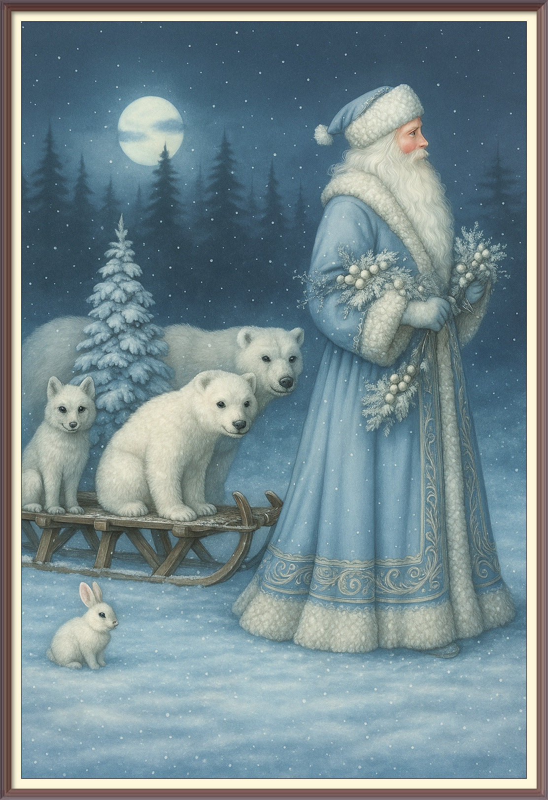 Old Man Christmas and Forest Animals AI Enhanced Digital Art Print Download – Vintage Holiday Santa Claus Illustration, Woodland Creatures (Copy)