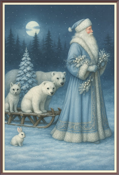 Old Man Christmas and Forest Animals AI Enhanced Digital Art Print Download – Vintage Holiday Santa Claus Illustration, Woodland Creatures (Copy)