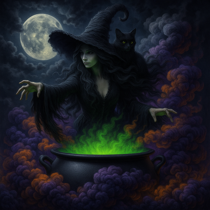 Witch Brewing Cauldron Neon Green Potion Gothic Halloween Wall Art Digital Download Printable Digital Download Magic Poster Art
