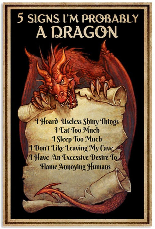 5 Signs I Am Probably A Dragon - AI Created Image Transparent Background High Resolution - Digital Download Cottage Core Craft Supply