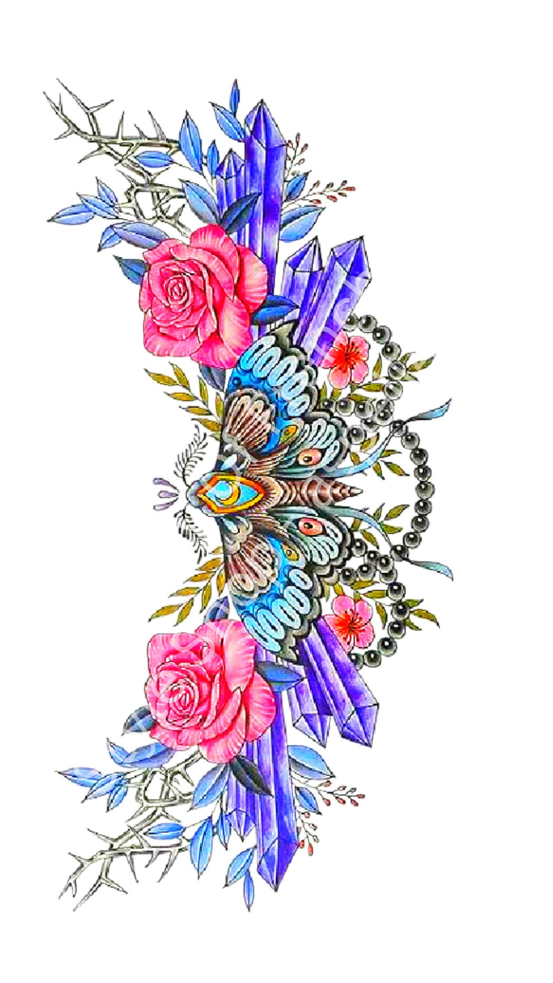 6 Highly Pigmented Floral Tattoo Flash Designs – Digital Download – Lower Back & Body Art AI Enhanced Versatile Transparent PNGs diy Craft
