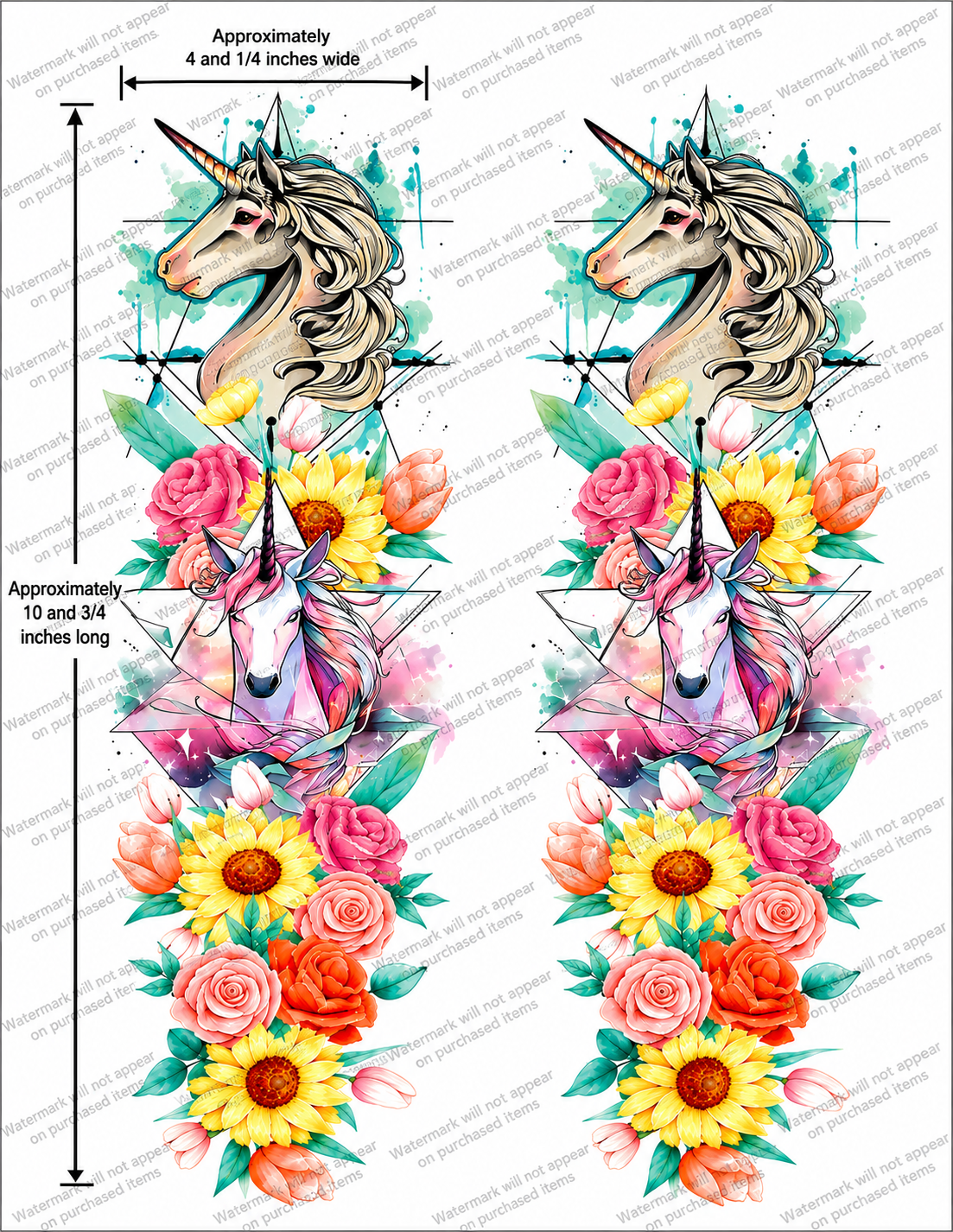Celestial Unicorn Floral Tattoo Designs – Set of 16 Printable Fantasy Temporary Tattoo Art Downloads