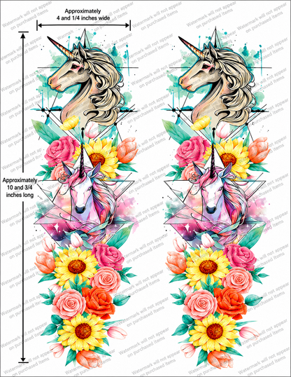 Celestial Unicorn Floral Tattoo Designs – Set of 16 Printable Fantasy Temporary Tattoo Art Downloads