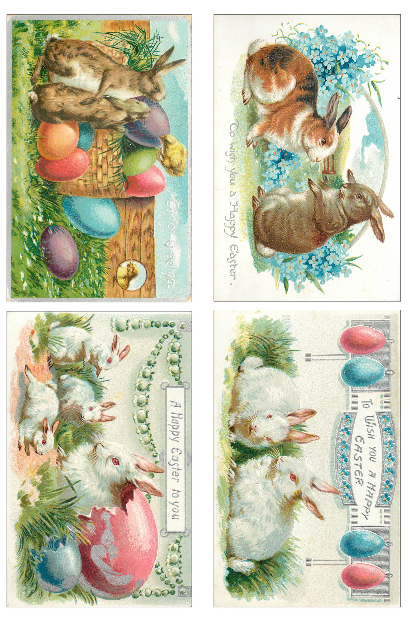 Vintage Victorian Easter Bunny Card Set Printable Retro Vintage Whimsical Ephemera Collage Elements Junk Journals, Decoupage & Scrapbooking