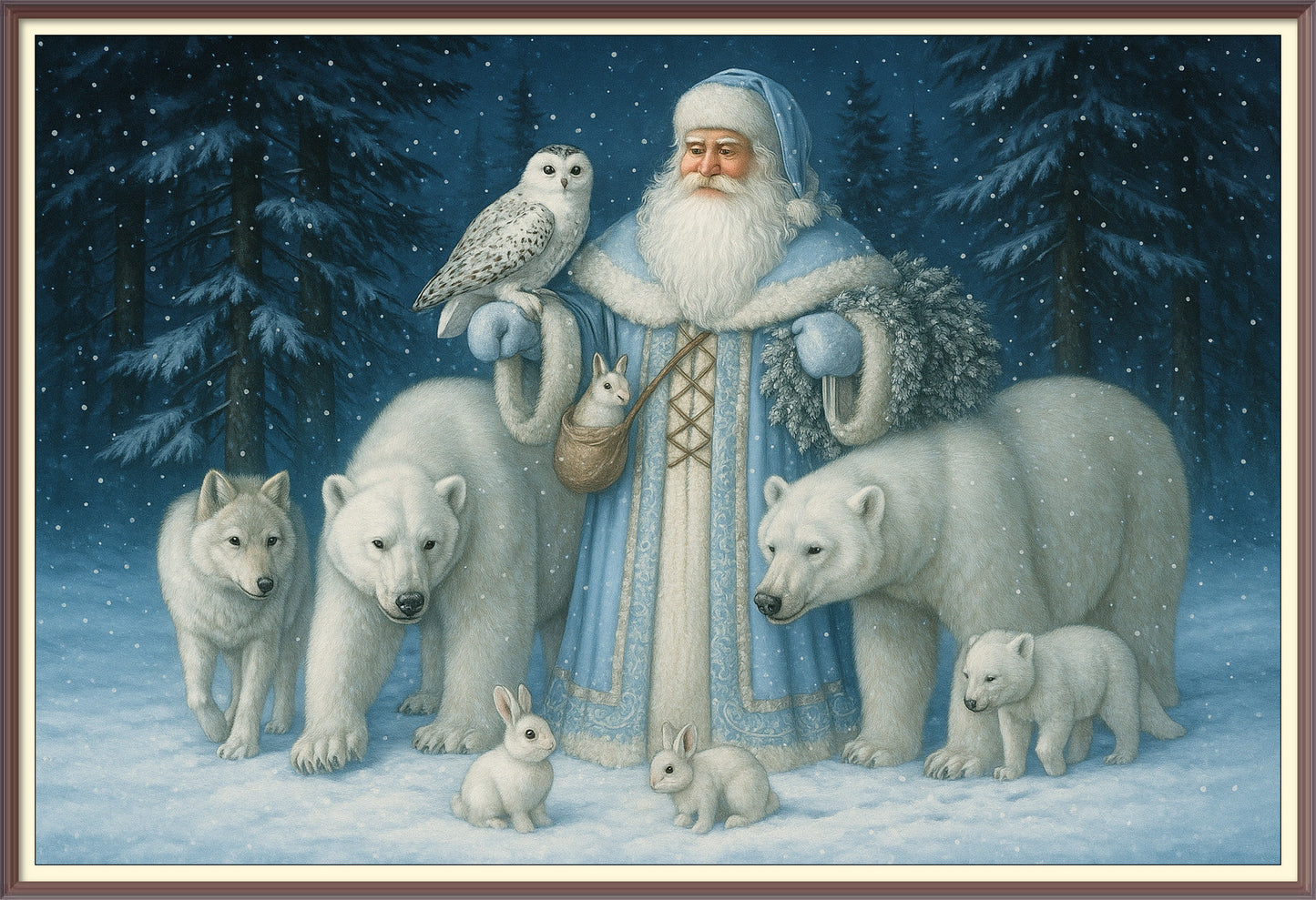 Old Man Christmas and Forest Animals AI Enhanced Digital Art Print Download – Vintage Holiday Santa Claus Illustration, Woodland Creatures (Copy)