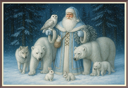 Old Man Christmas and Forest Animals AI Enhanced Digital Art Print Download – Vintage Holiday Santa Claus Illustration, Woodland Creatures (Copy)