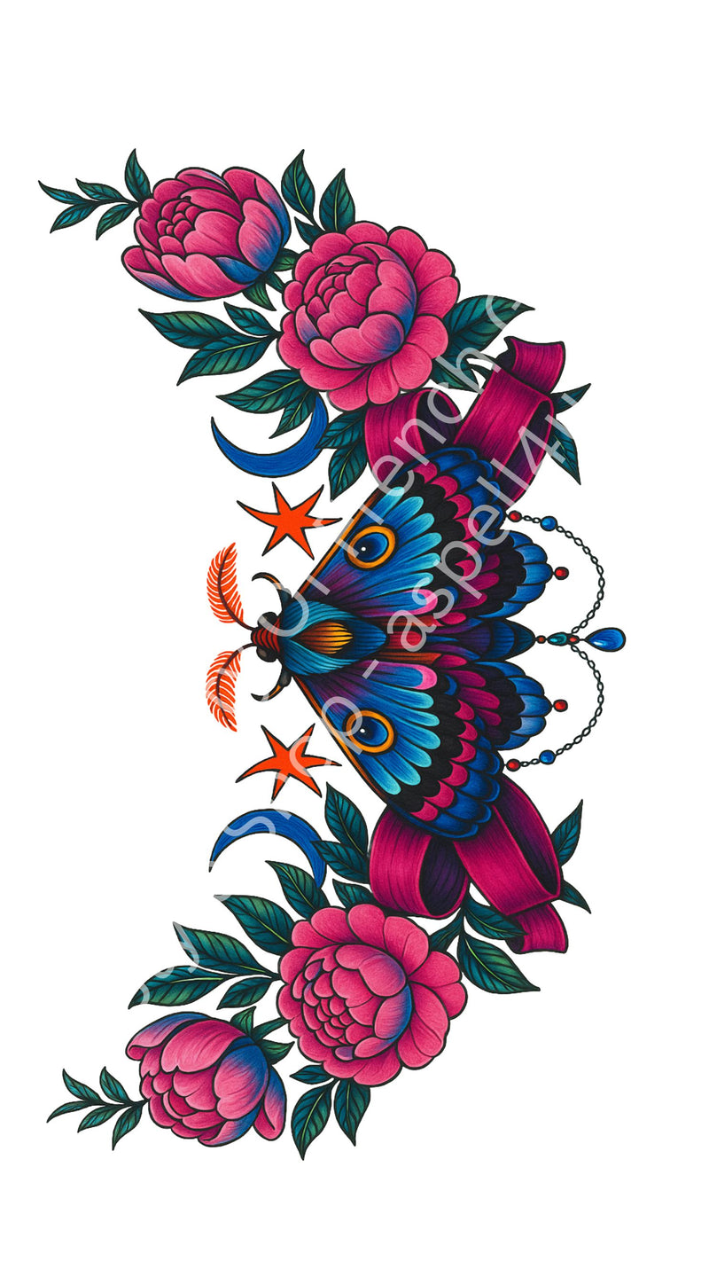 6 Highly Pigmented Floral Tattoo Flash Designs – Digital Download – Lower Back & Body Art AI Enhanced Versatile Transparent PNGs diy Craft