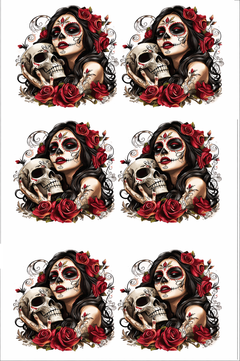Day of the Dead Sugar Skull Woman Rose Skull Art PNG Gothic Floral La Catrina Design Dark Feminine Tattoo Style Digital Download