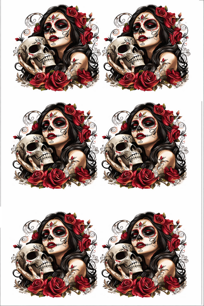 Day of the Dead Sugar Skull Woman Rose Skull Art PNG Gothic Floral La Catrina Design Dark Feminine Tattoo Style Digital Download
