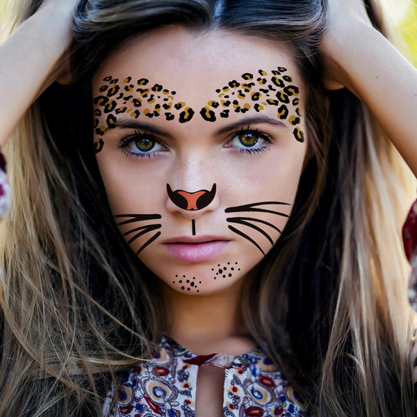 Set of 2 Leopard and Tiger Face Temporary Face Tattoo Digital Downloads to Print Use for Halloween or Craft Project Scrapbook Decor Easy DIY