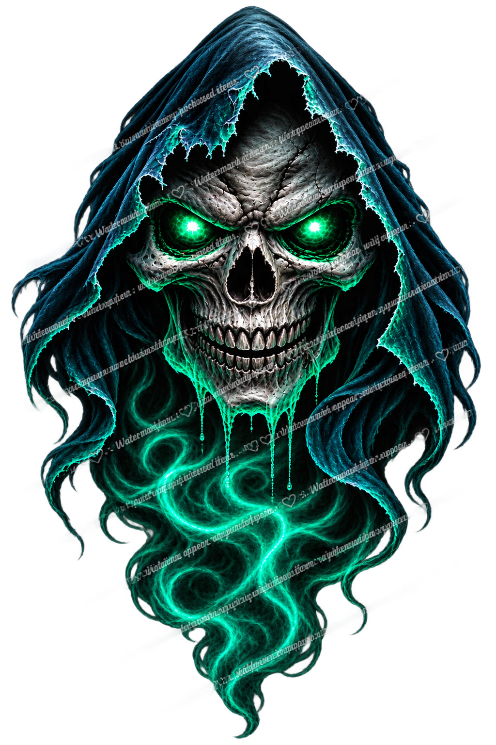 Hooded Flaming Skull PNG Bundle, 3 Color Grim Reaper Designs, Transparent Background, Halloween Skull Digital Download