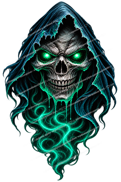 Hooded Flaming Skull PNG Bundle, 3 Color Grim Reaper Designs, Transparent Background, Halloween Skull Digital Download