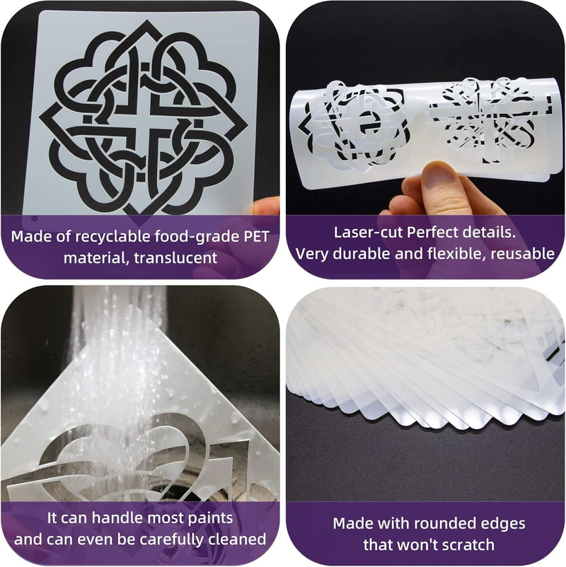 Celtic Knot Stencils, Set of 20 Each - Traditional Irish Designs, 6 X 6 Inch Reusable Mylar Stencil for DIY Crafts and Decorations, Celtic Stencil for Painting On Wood, Fabric, Walls, and More