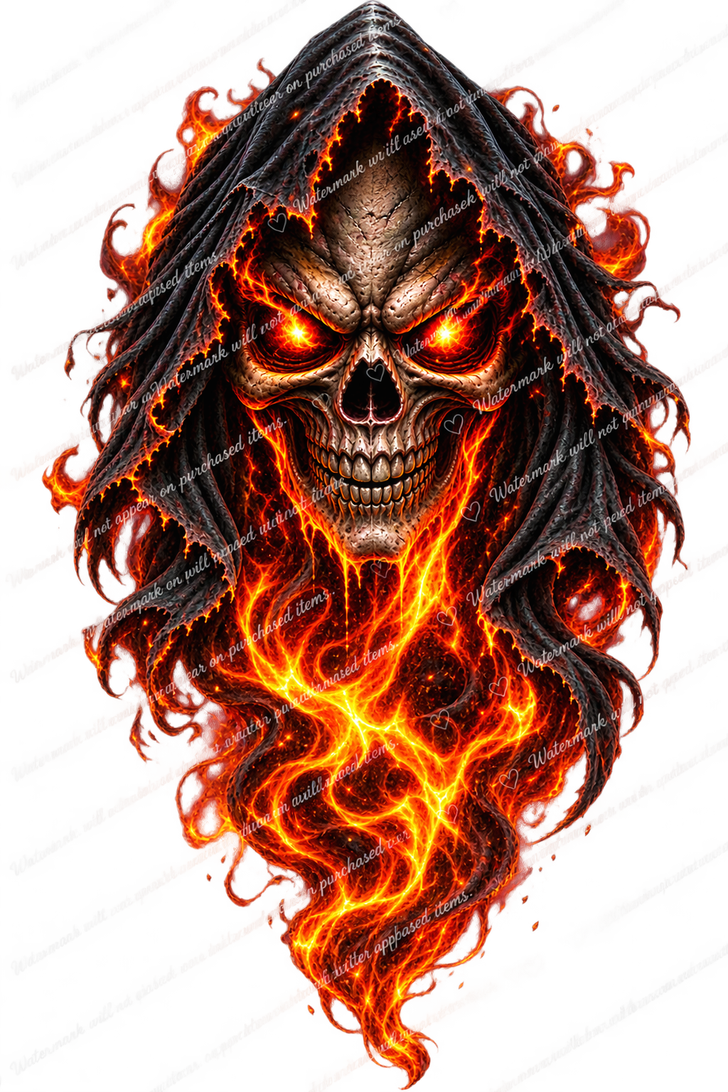 Hooded Flaming Skull PNG Bundle, 3 Color Grim Reaper Designs, Transparent Background, Halloween Skull Digital Download