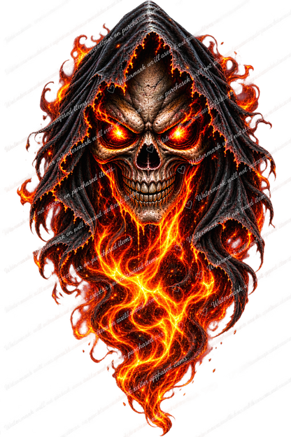 Hooded Flaming Skull PNG Bundle, 3 Color Grim Reaper Designs, Transparent Background, Halloween Skull Digital Download