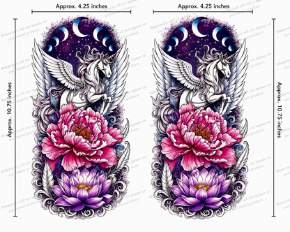 Celestial Unicorn Floral Tattoo Designs – Set of 16 Printable Fantasy Temporary Tattoo Art Downloads