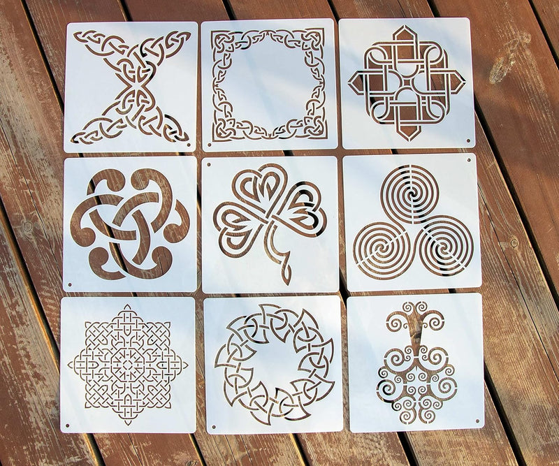 Celtic Knot Stencils, Set of 20 Each - Traditional Irish Designs, 6 X 6 Inch Reusable Mylar Stencil for DIY Crafts and Decorations, Celtic Stencil for Painting On Wood, Fabric, Walls, and More