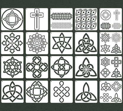 Celtic Knot Stencils, Set of 20 Each - Traditional Irish Designs, 6 X 6 Inch Reusable Mylar Stencil for DIY Crafts and Decorations, Celtic Stencil for Painting On Wood, Fabric, Walls, and More