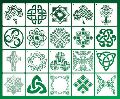 Celtic Knot Stencils, Set of 20 Each - Traditional Irish Designs, 6 X 6 Inch Reusable Mylar Stencil for DIY Crafts and Decorations, Celtic Stencil for Painting On Wood, Fabric, Walls, and More