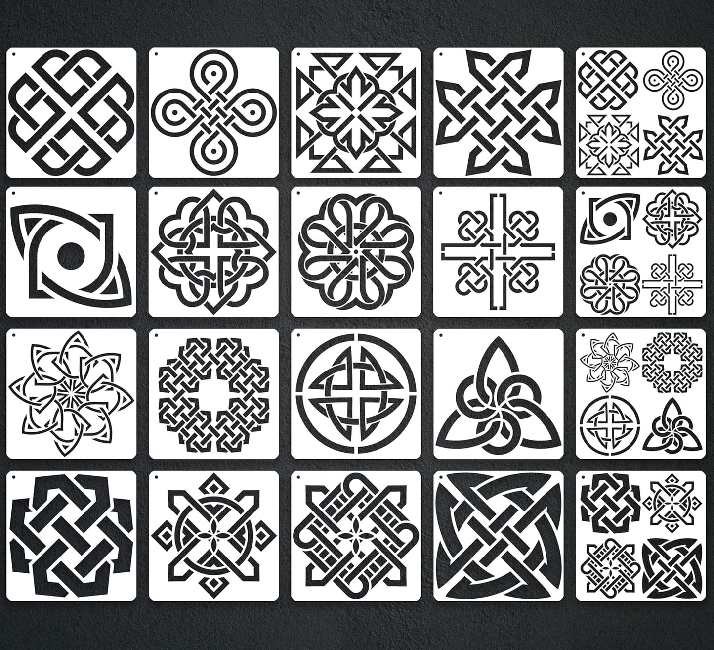 Celtic Knot Stencils, Set of 20 Each - Traditional Irish Designs, 6 X 6 Inch Reusable Mylar Stencil for DIY Crafts and Decorations, Celtic Stencil for Painting On Wood, Fabric, Walls, and More