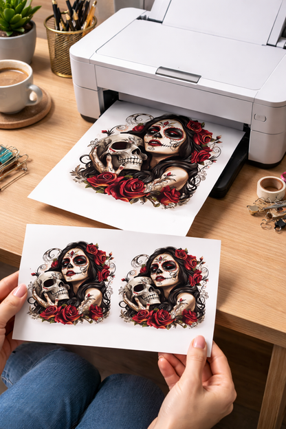 Day of the Dead Sugar Skull Woman Rose Skull Art PNG Gothic Floral La Catrina Design Dark Feminine Tattoo Style Digital Download