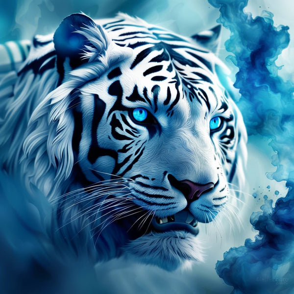 Blue Eyed White Tiger Create Your Own Art High Res Digital Download - Custom AI Print - Retro Vintage Style Print Poster 