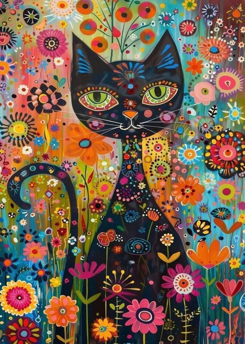 Abstract Cat Digital Download – Celtic Feline Picasso Style Art
