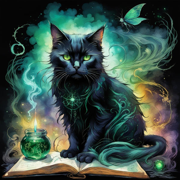 Green Eyed Black Cat and Fairy Printable Dark Art Fantasy Digital Printable Retro Vintage Whimsical Ephemera Collage Elements Junk Journals, Decoupage & Scrapbooking