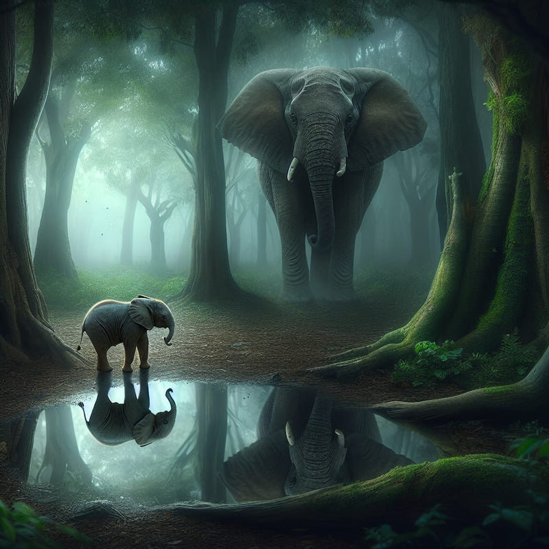 Baby Elephant and its Momma Loving Moments ENCHANTED FOREST - Digital Download - Canvas Poster - One of A Kind Print - Custom Made AI Designed