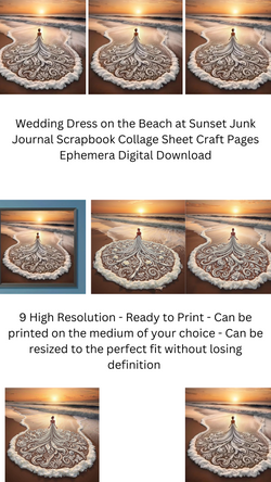  Wedding Dress on the Beach at Sunset AI Created Digital DIY Printable Canvas Poster Art Craft Supply Download, Print, and Edit on your PHONE 