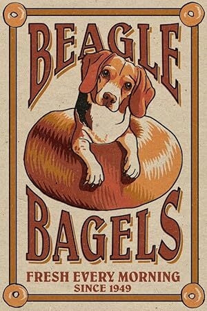 Beagle Bagels&nbsp; - NEW Rustic Vintage Retro Style Sign | 8x12" Coffee &amp; Dog Lovers Kitchen Gift &nbsp;- Made In America To Order &nbsp;Exquisite Custom Created Gift Home Decor