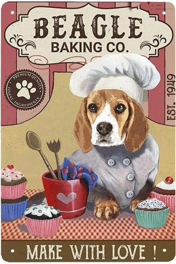 Beagle Baking Co &nbsp;- NEW Rustic Vintage Retro Style Sign | 8x12" Coffee &amp; Dog Lovers Kitchen Gift &nbsp;- Made In America To Order &nbsp;Exquisite Custom Created Gift Home Decor