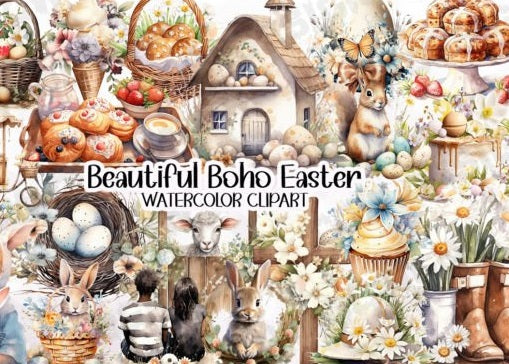 Beautiful Boho Easter Clipart PNG Digital Sublimation Clipart Use for Junk Journal Scrapbooks Wall decor etc