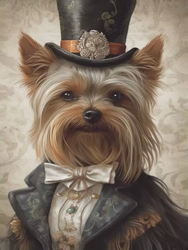 Benji Dog In A Top Hat - AI Created Gift for Dog Lover - Digital Download Canvas Print Wall Art Poster, Junk Journal Cottage Core DIY Craft