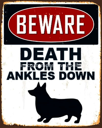Beware Death From the Ankles Down Dog Warning AI Created One of a Kind Digital Download Canvas Poster Wall Art DIY Printable Craft Supply
