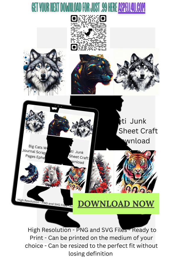 Big Cats Wolves and a Yeti AI Enhanced Versatile Digital Designed Instant Download Transparent PNG SVG Files Fairycore Cottagecore DIY Craft