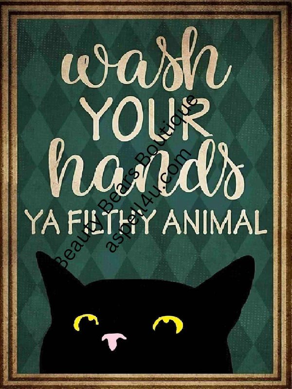 Black Cat - Filthy Animal Wash - Digital Download Cottage Core - Create Your Own Art - Digital Download - Custom Wall Print - Retro Vintage Style DIY Art - Gift for Friend