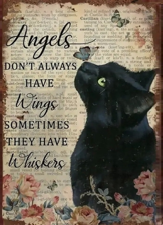 Black Cat Angel Wings - Create Your Own Art - Digital Download - Custom Wall Print - Retro Vintage Style DIY Art - Gift for Friend