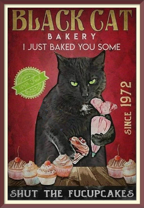 Black Cat - Shut The Fucupcakes - Create Your Own Art - Digital Download - Custom Wall Print - Retro Vintage Style DIY Art - Gift for Friend
