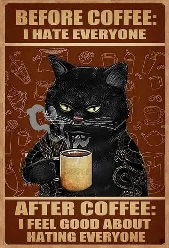 Black Cat Before Coffee After Coffee Hate Everyone AI Enhanced Versatile Digital Designed Instant Download Fairycore, Cottagecore, DIY Craft
