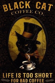Black Cat Coffee Co Life Is Too Short For Bad Coffee Rustic Style Vintage Art Sign 8x12" New Made In America To Order Exquisite Custom Decor