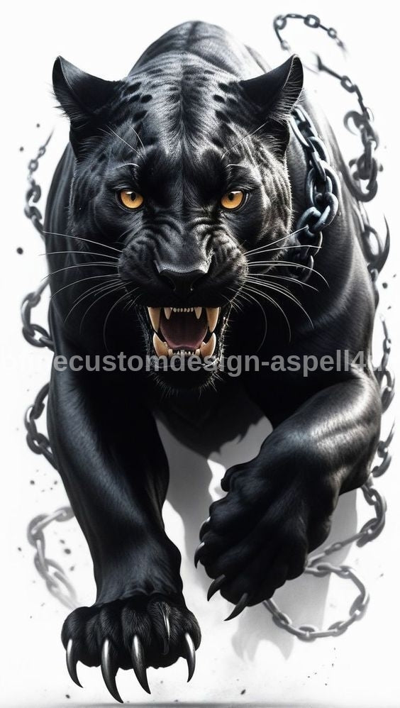 Black Panther Breaking Chains Printable Large Temporary Tattoo - Custom Digital Download Design - DIY Your Own Tattoo Canvas Wall Art Poster
