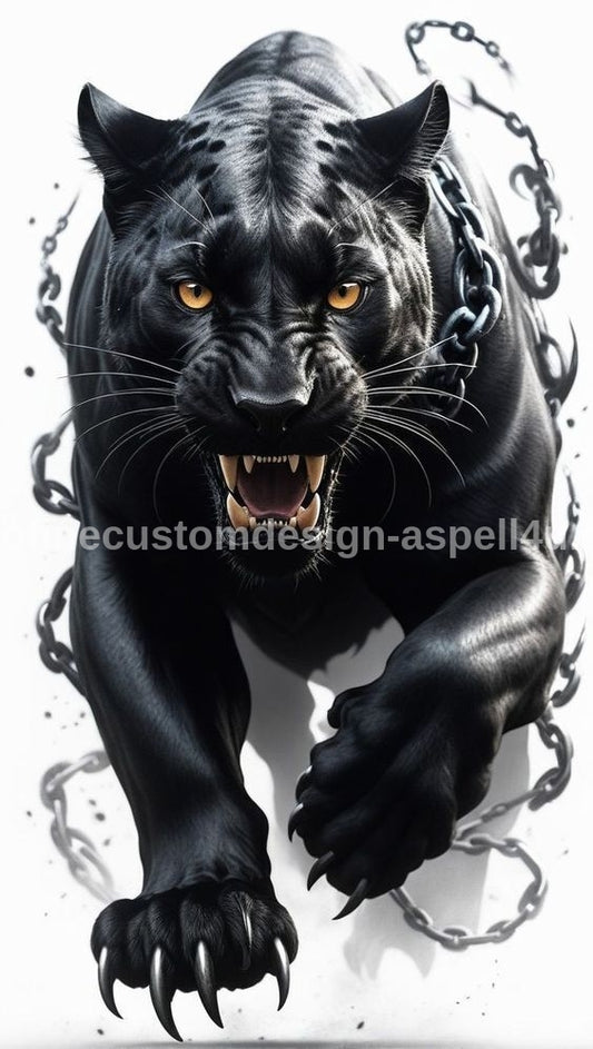 Black Panther Breaking Chains Printable Large Temporary Tattoo - Custom Digital Download Design - DIY Your Own Tattoo Canvas Wall Art Poster
