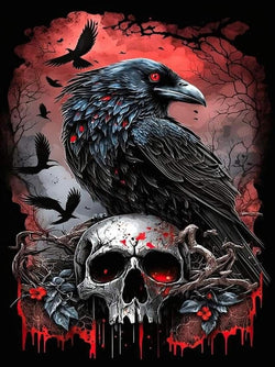 Black Raven Perched on A Skull Poe Inspired AI Enhanced Versatile Digital Design Instant Download Background Fairycore Cottagecore DIY Craft

